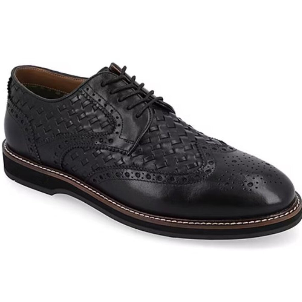 Thomas & Vine Men's Radcliff Comfort Foam Lace-Up Woven Wingtip Shoe Black 10 M